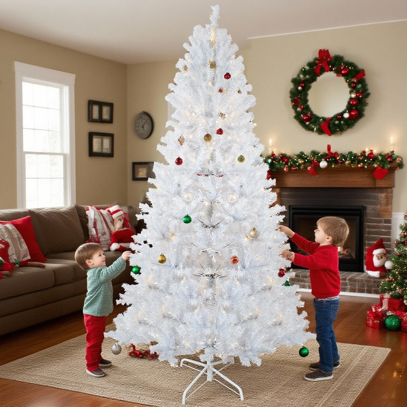 Arbre de Noël artificiel 6,5 pi avec 250 lumières à DEL blanc chaud et 818 branches, décoration de Noël pour le bureau du couloir