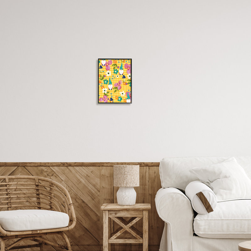Printemps jaune à motif tartan, Giclée encadrée noir minuit, H 14 po x l 11 po x P 1,5 po