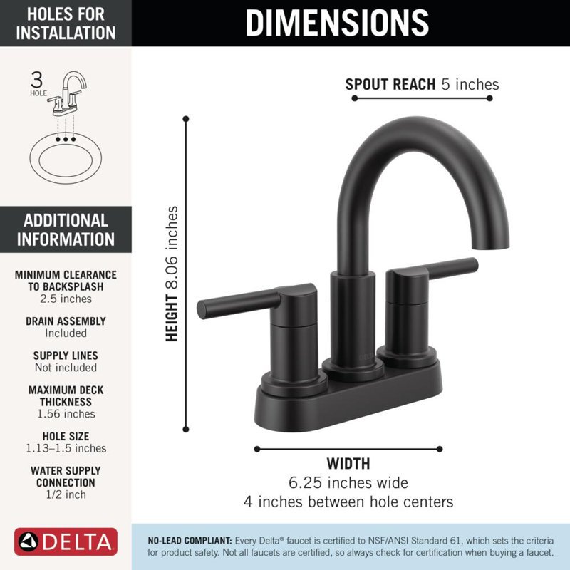 Nicoli Centerset Bathroom Faucet, 2-Handle Bathroom Sink Faucet