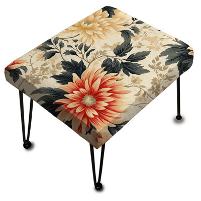 Repose-pieds vintage rétro vert et beige Dahlia