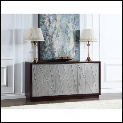 Élégante console en métal argenté et noyer au design innovant