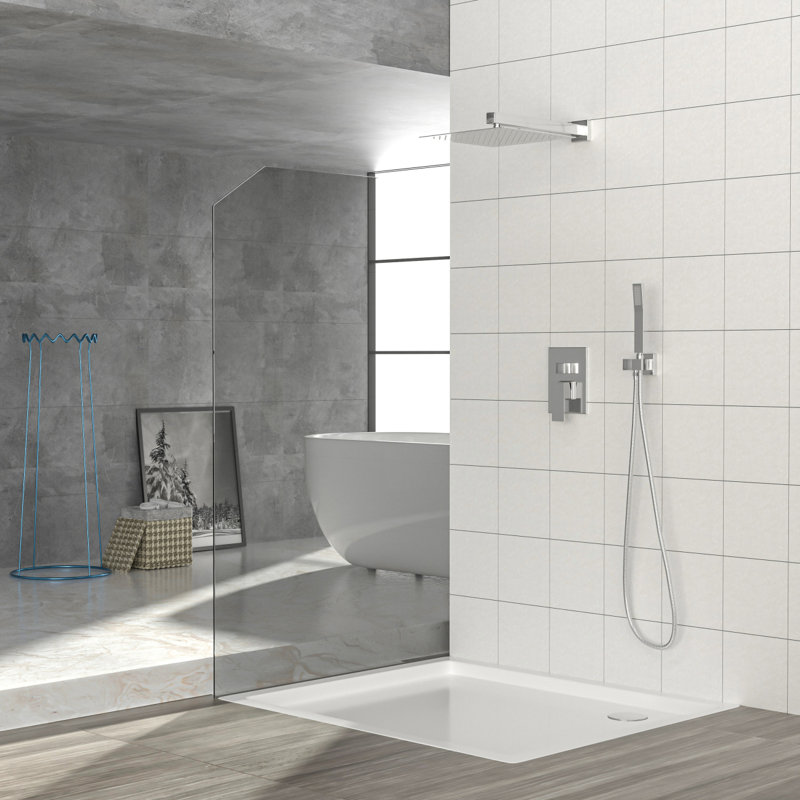 Dual Shower Head - 12 Inch Wall Mounted Square Shower System With Rough-In Valve, Chrome