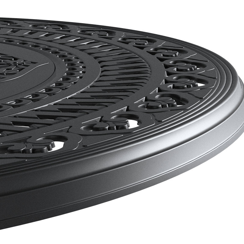 Table de salle à manger en fonte d'aluminium de 38,9 po avec structure noire et trou pour parasol, lignes élégantes, capacité de poids de 160 lb, plateau de table rond pour 4 sièges, sièges confortables, pile peu encombrante, aléatoire