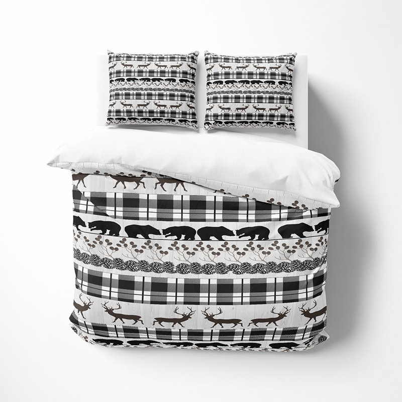 Housse de couette et taies décoratives Bears, Bucks, Plaid, Housse de couette pour grand lit + 2 taies décora