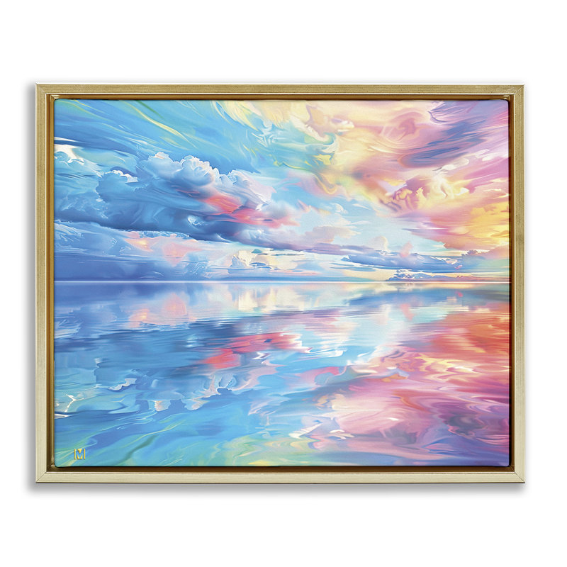 Cadre flottant Prismatic Rainbow Sunset, design par Michael Ward, H 17 po x l 21 po, Cadre flottant métallique doré