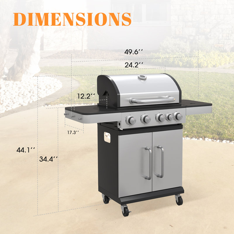 Stainless Propane Gas Grill With Side Burner