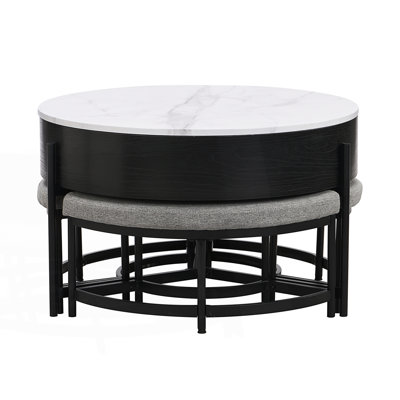 Table basse moderne à plateau relevable avec rangement et 3 repose-pieds, table de salon