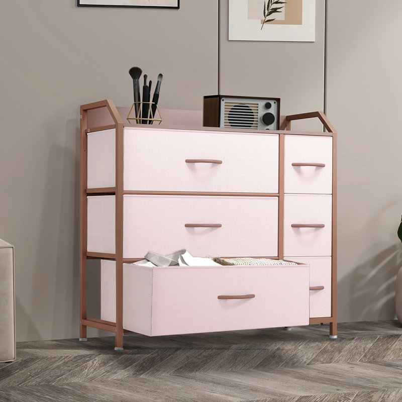 Bellock Metal 6 - Drawer Chest of Drawers, 80cm W Bedroom Drawer, Pink