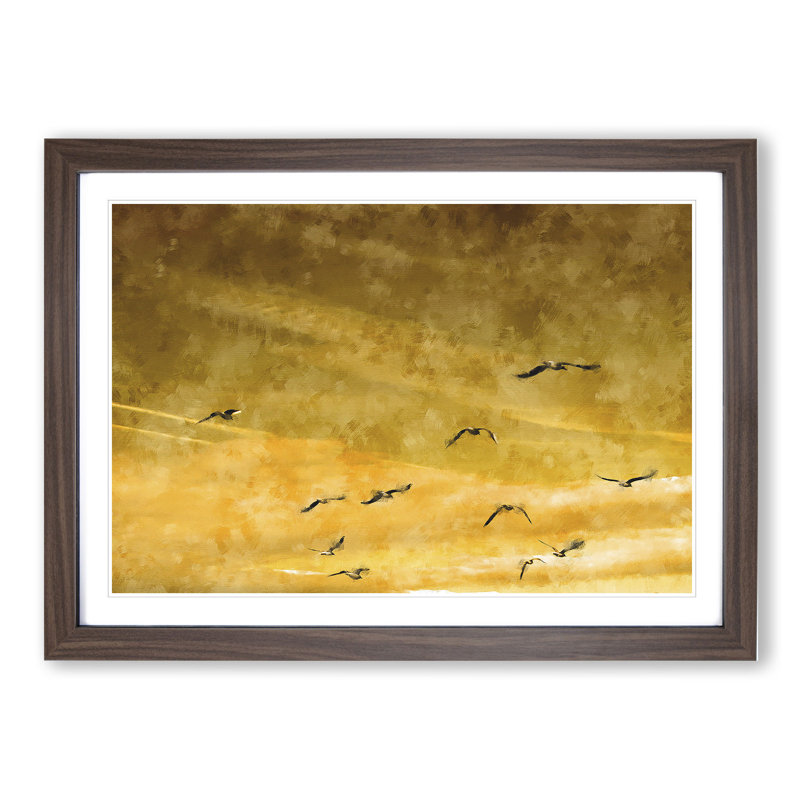 Flying Seagulls at Sunset - Framed Print, Walnut Framed, 27cm H x 36cm W x 2cm D