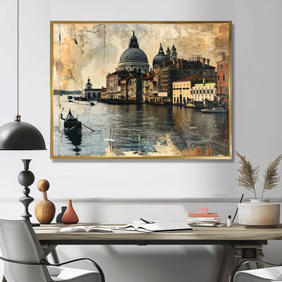 «Vintage Venice Journal Gondola On Grand Canal», reproduction d'art murale de Venise