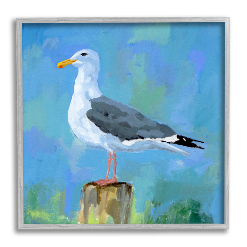 «Coastal Seagull», peinture encadrée sur bois par Victoria Barnes, H 12 po x l 12 po x P 1,5 po, Estampe numérique Farmhouse