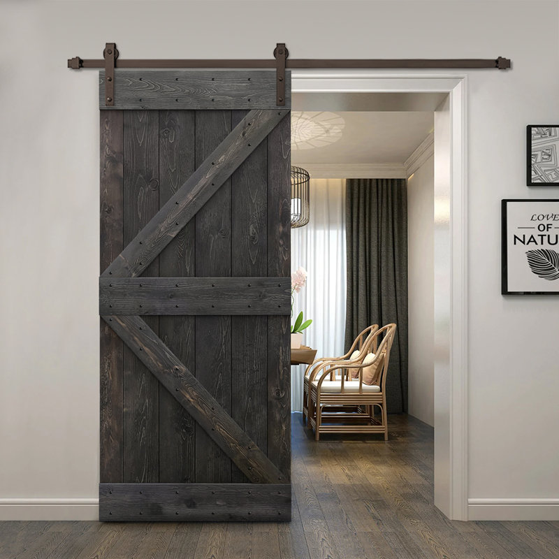 Panelled Wood Painted Z Series Diy Barn Door with Installation Hardware Kit, Oil Rubbed Bronze
