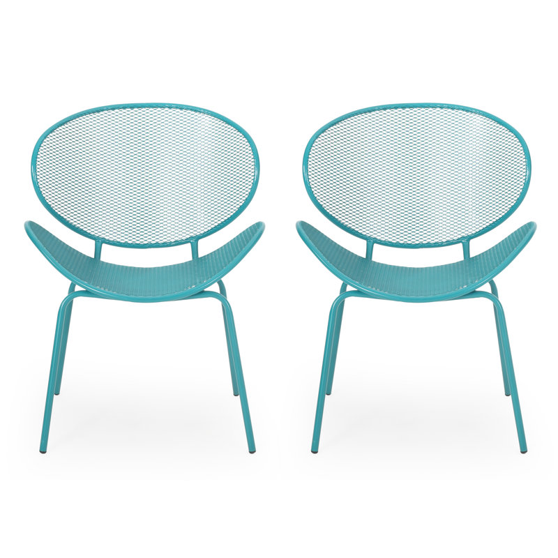 Andrighetti Outdoor Metal Mesh Shell Chairs, Matte Teal
