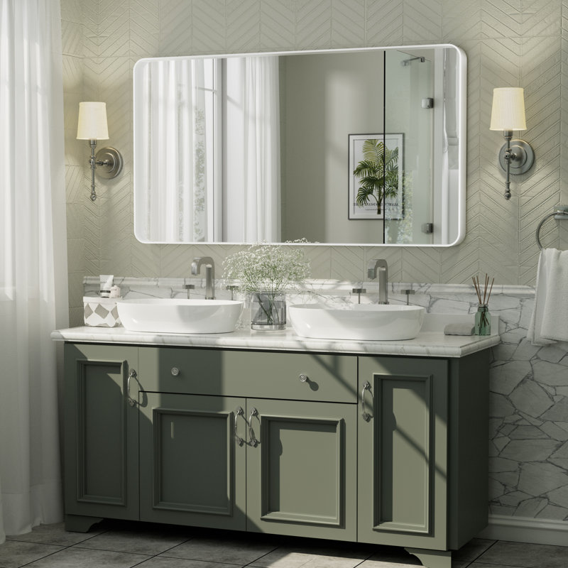 Miroir mural Aevar, 55 po x 30 po, Blanc mat