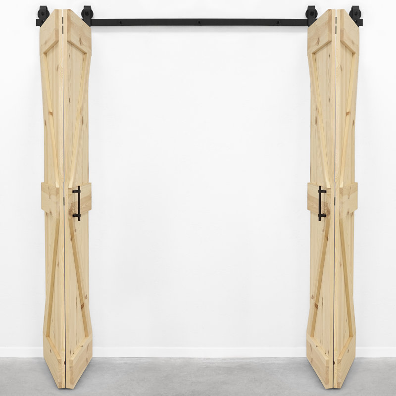 Double Bi-Fold Solid Pine Wood Barn Door, Untreated Wood