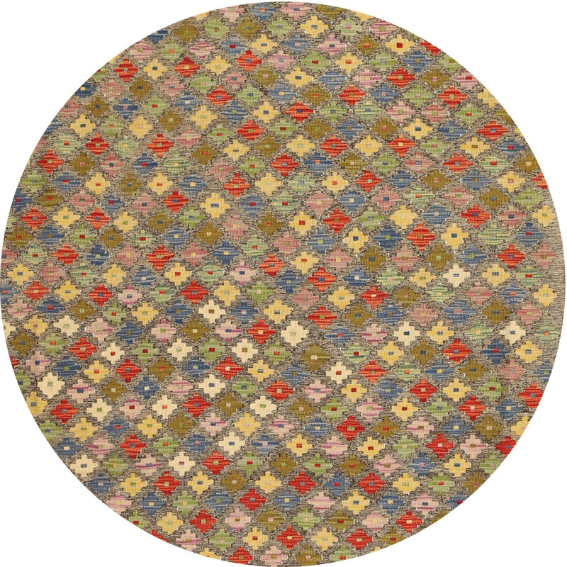 Tapis contemporain rouge / jaune, Rond 8 pi x 8 pi