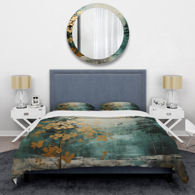 Ensemble de housse de couette Golden Emerald Forest - Abstract Spirals