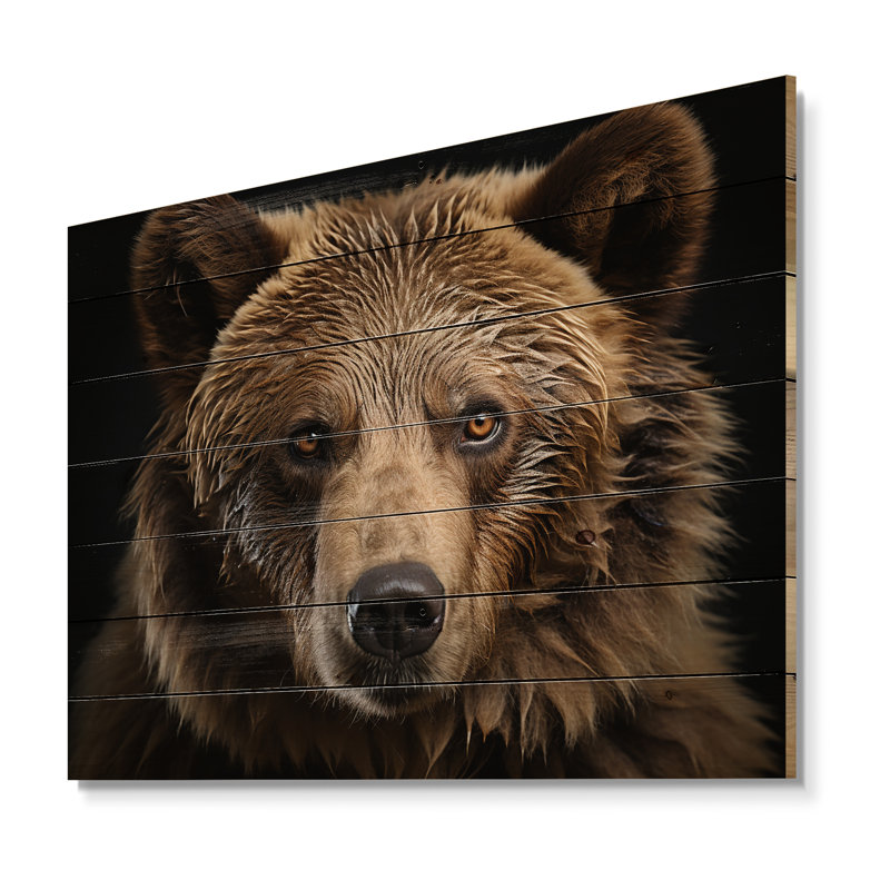 Portrait d'ours sur bois, H 24 po x l 32 po x P 0,78 po