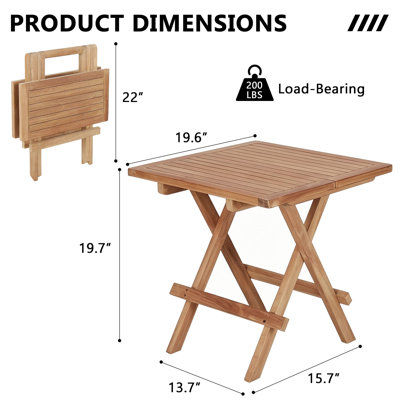 20 inch Teak Folding Side Table, Waterproof Picnic table