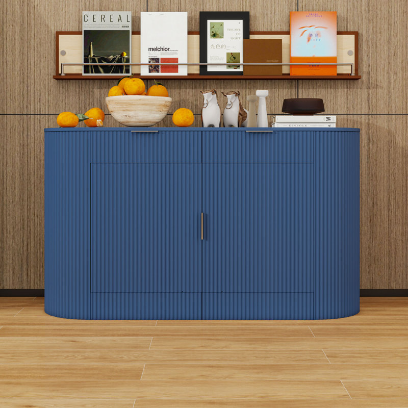 Wooden Sideboard with Storage Shelves and Drawers, Navy Blue