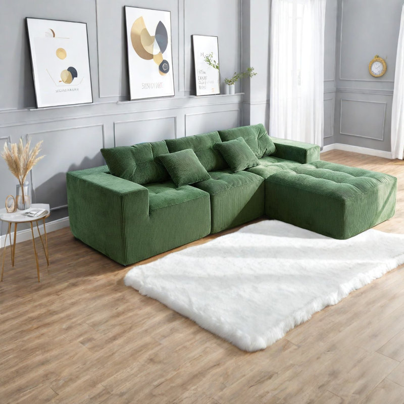 Canapé modulaire en velours côtelé polyvalent, design spacieux en forme de L pour le salon