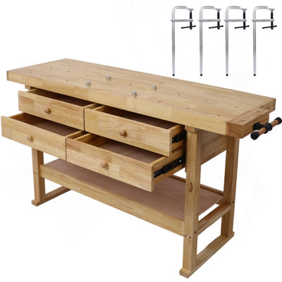 60In Workbench With 4 Drawers Wooden Workbench For Garage Workshop And Home, With Bar Clamps Set 12 Inch X 3Inch Throat,Pack Of 4