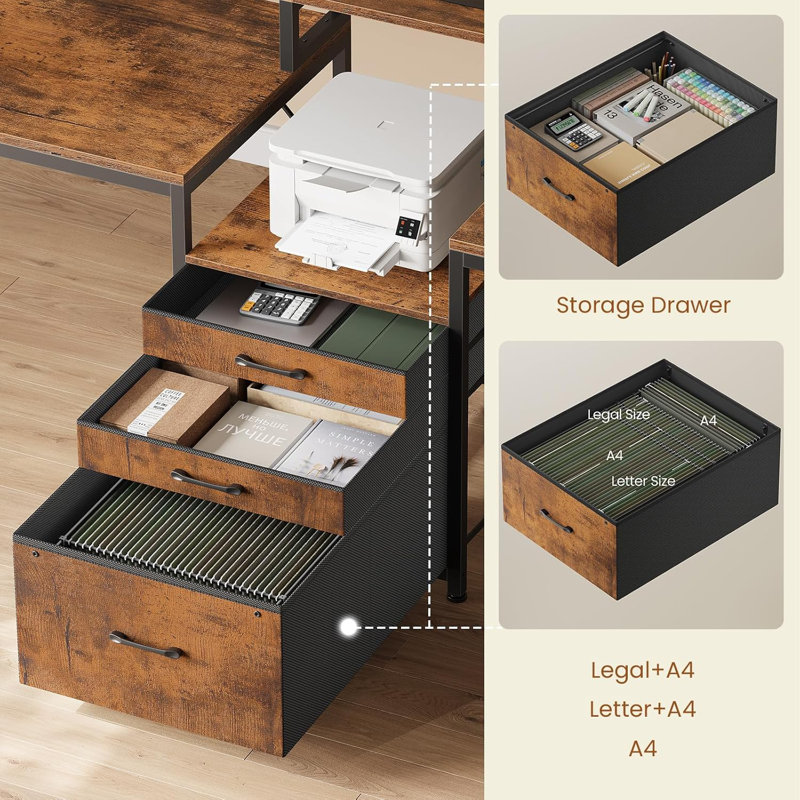 Hansbury Metal Base Computer Desk with Power Outlet, Brown/Black