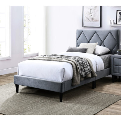 Twin Size Youth Bedroom Bed, Grey Velvet Upholstery And Adjustable Headboard For A Restorative Sleep Furniture With Practicality