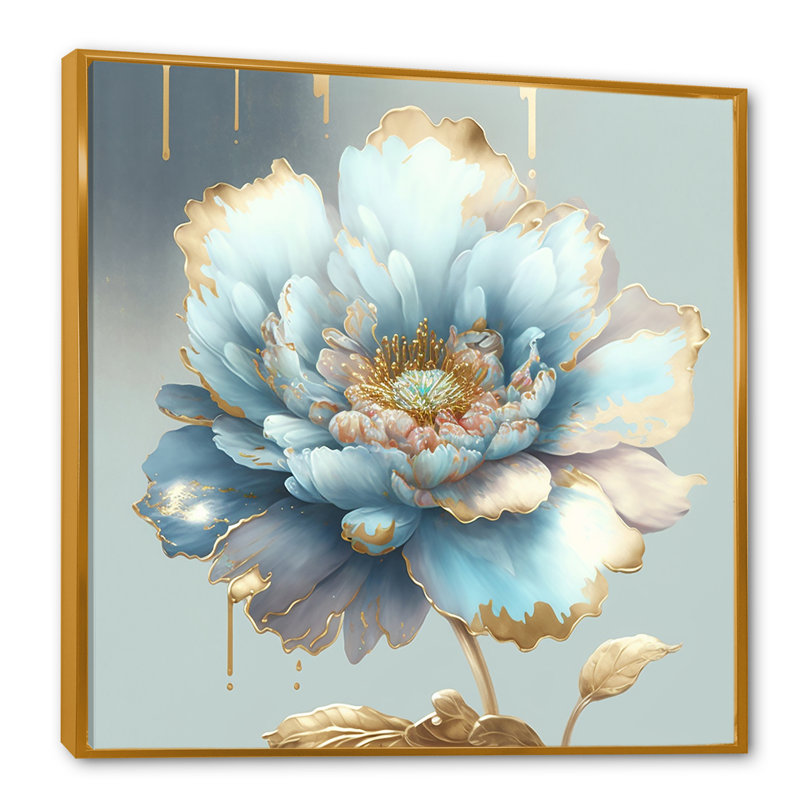 «Chic Blue Blooming Flower IV - Floral», reproduction sur toile encadrée, H 16 po x l 16 po x P 1 po
