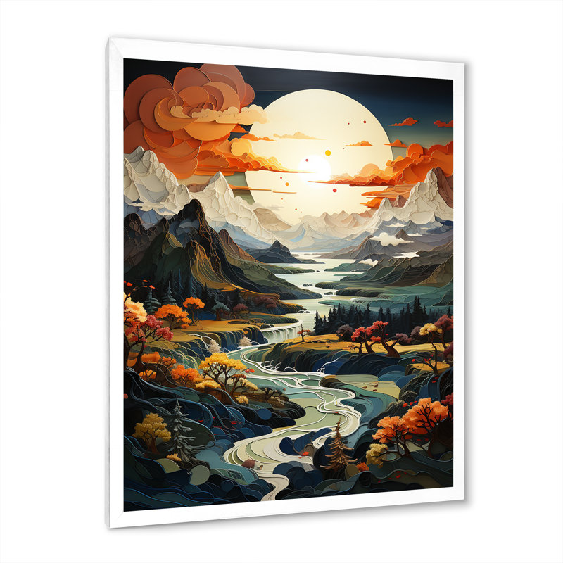 " Mountain Stormy Moon I ", White Single Picture Framed, 32" H x 16" W x 1" D