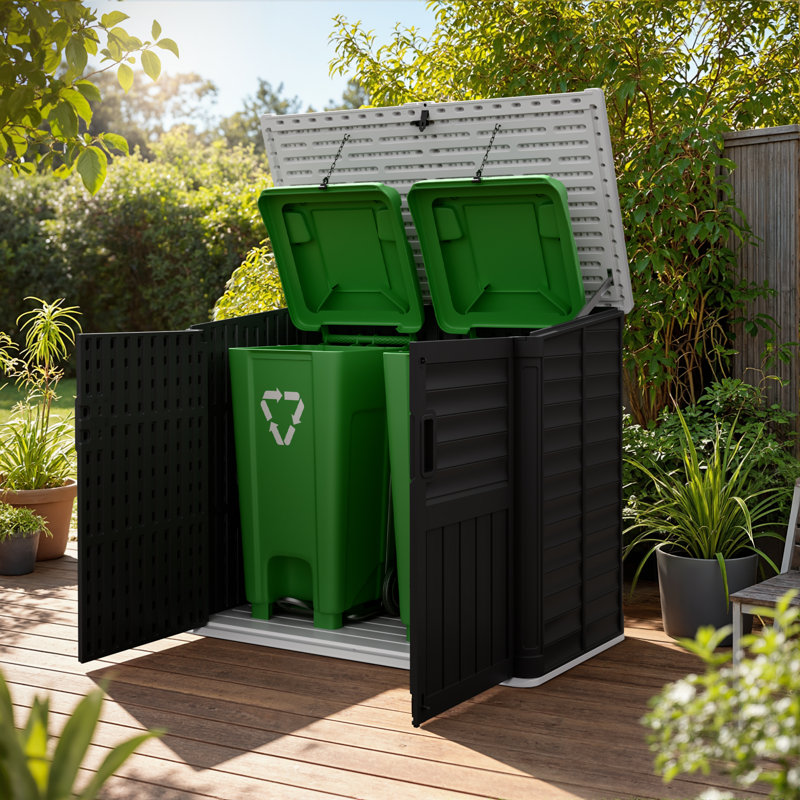 34 Cu.ft Horizontal Outdoor Waterproof Resin Lockable Storage Shed, Black