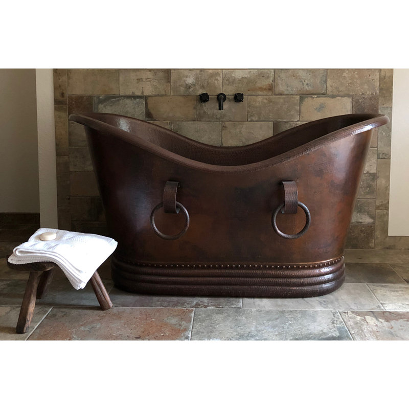 Baignoire double 60 "en cuivre martelé avec anneaux