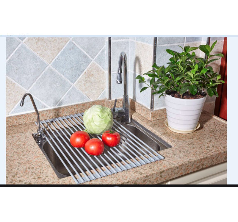 Gray Silicone-Coated Steel Foldable Over-Sink Drying Rack