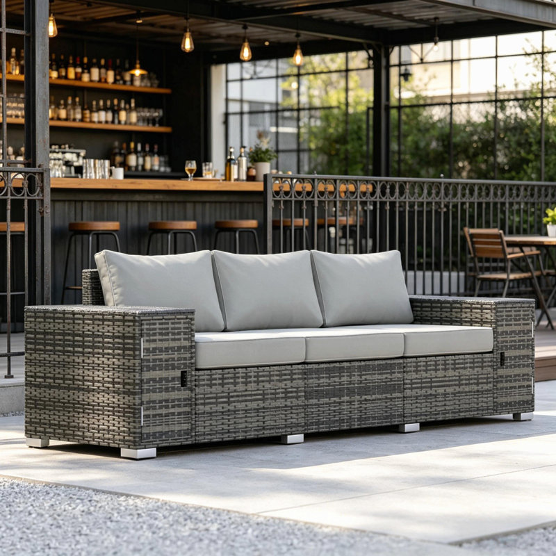 Canapé de jardin confortable, canapé de patio, canapé d'extérieur en osier 3 places