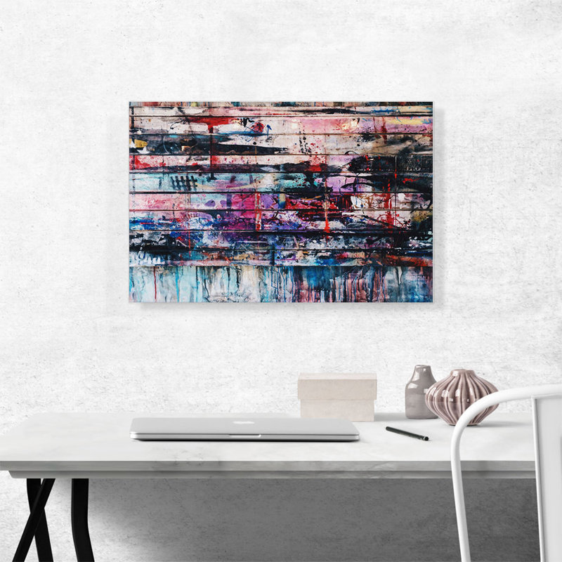 «Paint Splatter Wood Wall», reproduction d'art sur toile tendue, H 18 po x l 26 po x P 1,5 po