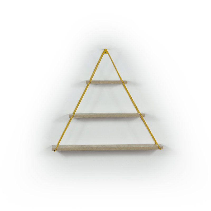 Étagère triangulaire murale en métal, Chêne / doré