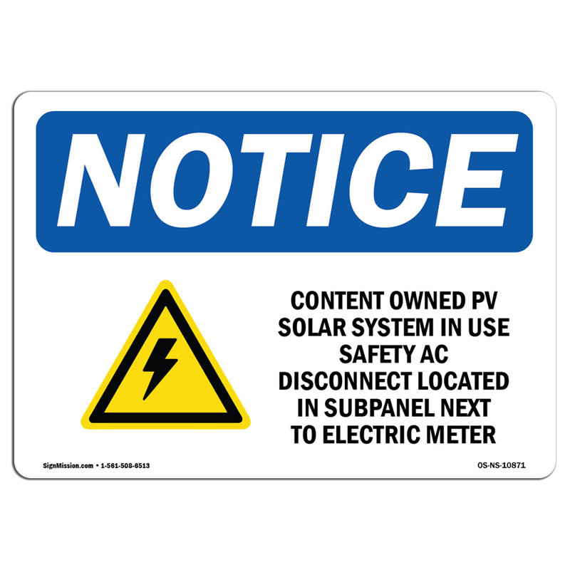 Customer Owned PV Solar System Sign