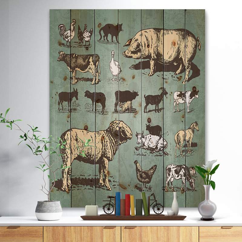 Esquisse «Farm Animals Vintage Set», peinture, H 20 po x l 15 po x P 1po, Bois
