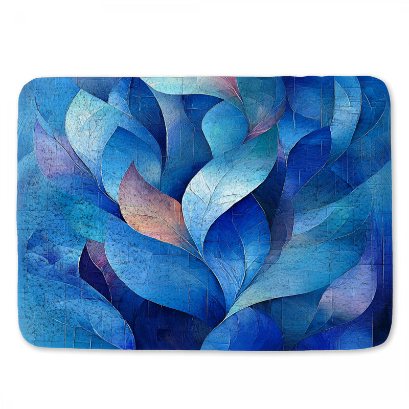 Tapis de bain bleu à motif abstrait de salle de bain baroque, L 34 po x l 21 po