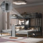Lit superposé simple au-dessus de simple avec bureau intégré, tablettes de rangement et lampe de lecture à DEL, gris-2132915947