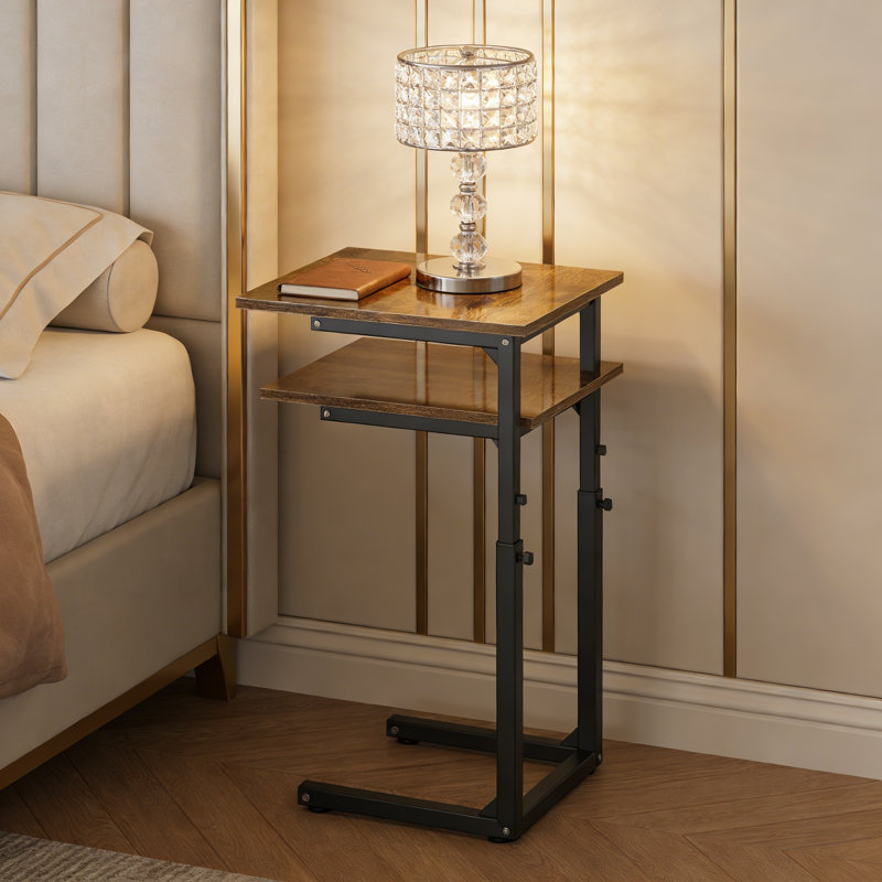 Table de bout réglable en forme de C pour canapé, table d'appoint coulissante sous le canapé avec plateau spacieux, structure en métal robuste pour le salon et la chambre à coucher