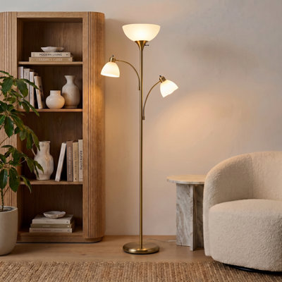 Sky Dome Double 72 in. Industrial 3-Way Dimming LED Gold Floor Lamp with 3 Versatile Adjustable Bowl Shades