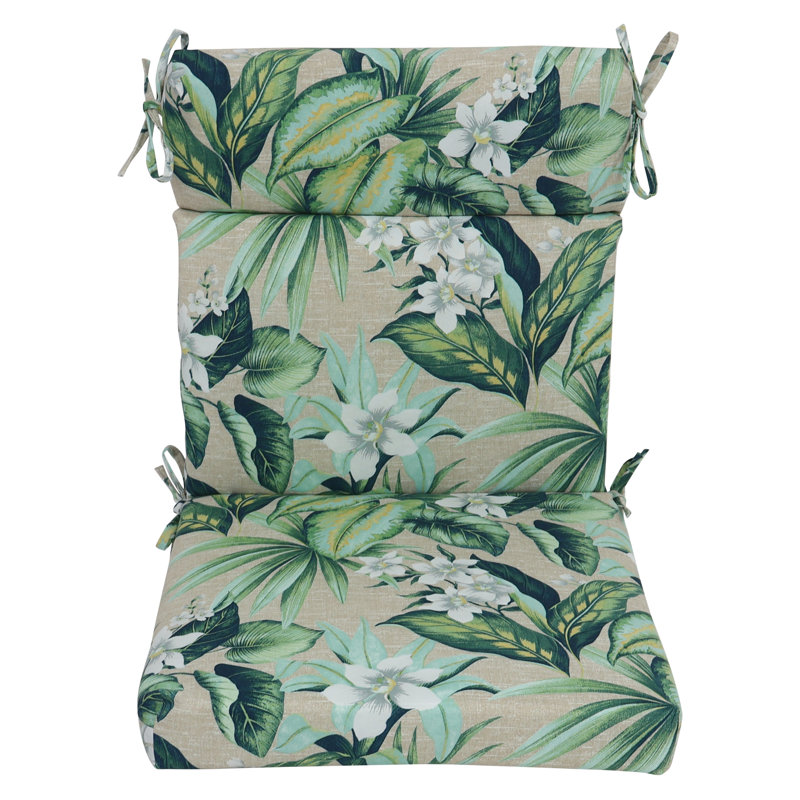Coussin de chaise d'extérieur, L 22 po x P 21 po, Brun clair / vert / bleu / floral brise de Tahiti