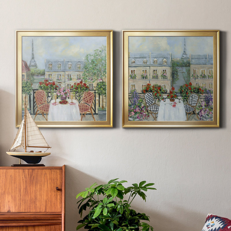 Toast to Paris - Ensemble de 2 peintures sur toile encadrées, Or, H 17,5 po x l 35 po x P 1,5 po