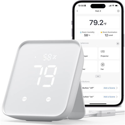 Switchbot Hub 2 (2e génération), fonctionne comme un thermomètre hygromètre Wi-Fi, télécommande infrarouge, télécommande intelligente et capteur de lumière, liaison entre Switchbot et Wi-Fi (prise en charge de 2,4 Ghz), compatible avec Alexa et l'assistant Google