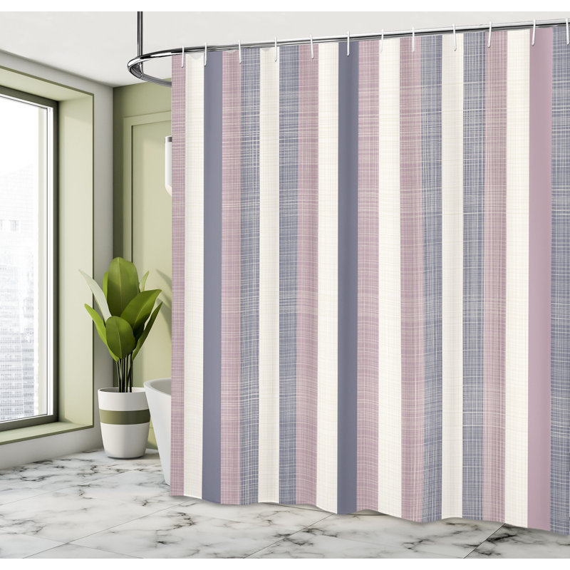 Striped Shower Curtain with Hooks Included, 75"H x 69"W, Mocha Brown