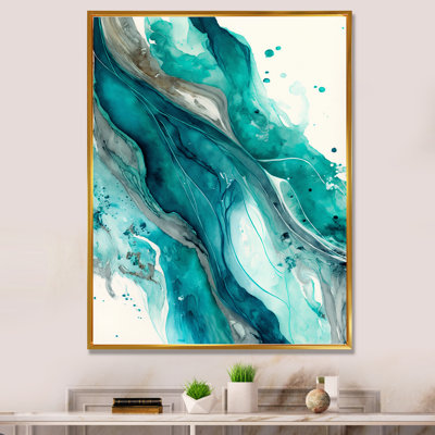 Turquoise Waves In Paradise V - Abstract Liquid Ink Wall Art
