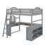 Lit mezzanine double en bois avec bureau, compartiments de rangement et miroir à trois volets-433993445