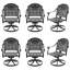 Chaise de patio pivotante en fonte d'aluminium 6 pièces avec structure noire et coussins bleus