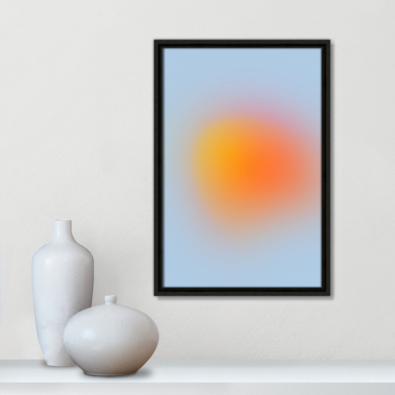 Imprimé néon orange brillant, Pas de tapis, Cadre flottant espresso, H 19,5 po x l 13,5 po x P 2 po
